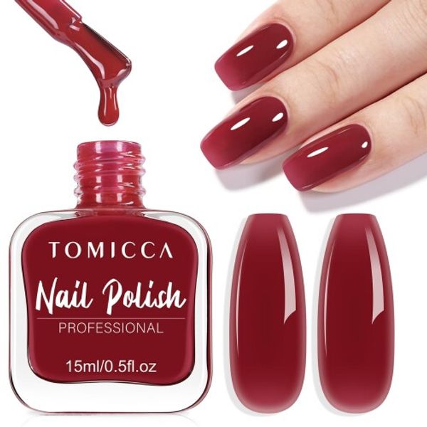 TOMICCA Nail Polish, Quick-drying Nail Polish, Peeling Nails, Glaze Nail Polish, Water-based Nail Polish, Quick-drying, Lightly Fragrant, Large Capacity 15mL (Translucent Red)