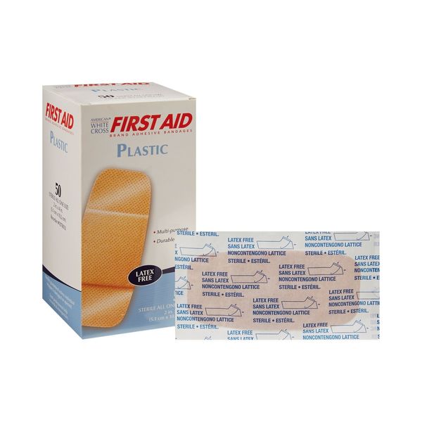 American White Cross Tan Plastic Adhesive Bandage Sterile 2 x 4" 50 per Box