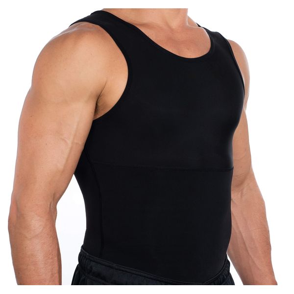 Esteem Apparel Max Mens Compression Shirt for Chest and Body Shaper Belly Slimming Shapewear Undershirt Tank Top for Men (Black, XL)