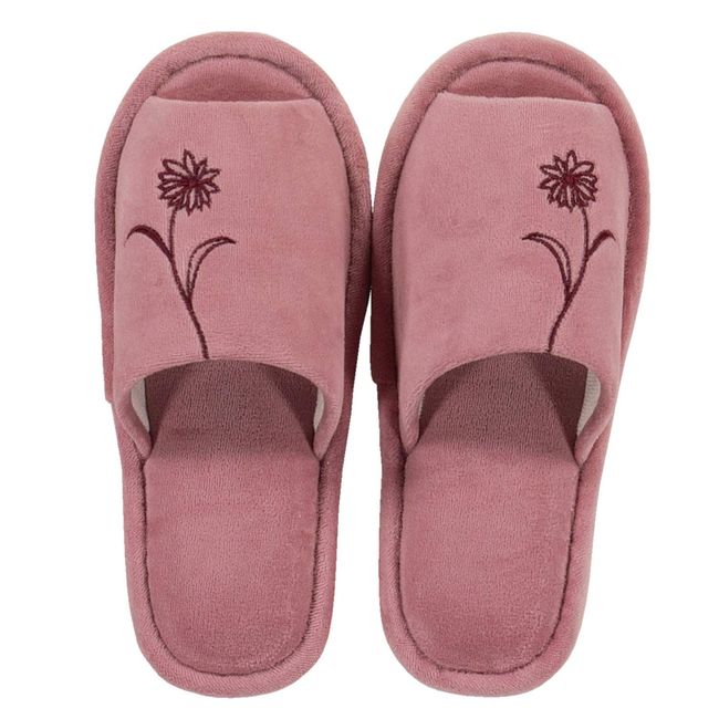 Senko 61663 Sway Slippers, One Size, Pink, Flowers, Embroidered, Washable, Toilet Slippers