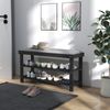 HOMCOM Bamboo Shoe Bench, Entryway Bench with Storage and Cushion, Black