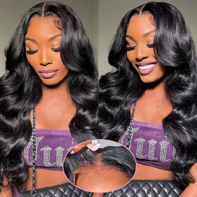 kiotioy Glueless Wigs Human Hair Pre Plucked Pre Cut for Beginners Wear and Go 5x5 HD Lace Closure Wigs Body Wave Lace Front Wigs for Women Brazilian Virgin Human Hair 24 Inch 180% Density