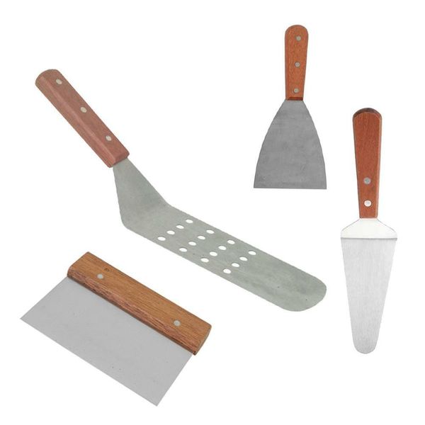 Griddle Utensils Kit Stainless Steel for Cookware, Scraper Server Spatula (4 Pc)