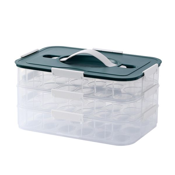 Deviled Egg Container with Lid, 36 Slots Egg Tray Carrier with Handle, Stackable Egg Tray, 12.2 x 8.4 x 6.3 inches (Green, 3 Layer)