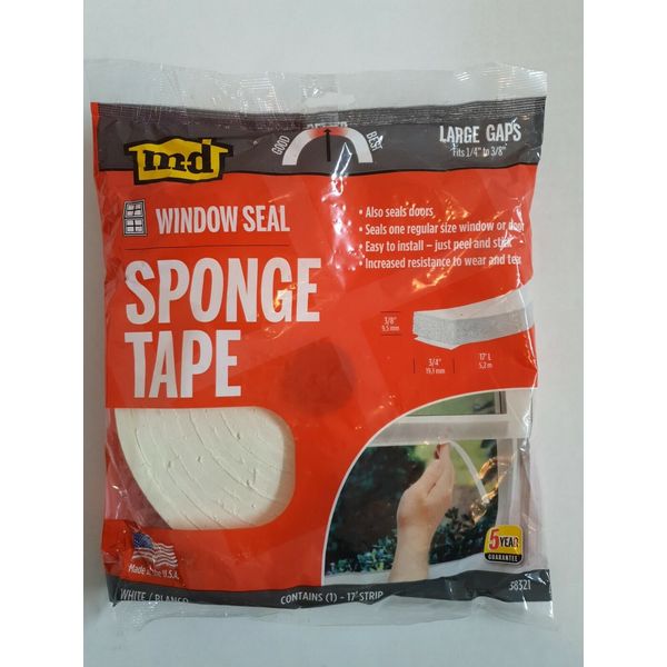 MD 17ft Sponge window Seal air sealing tape, Large Gaps, fits 1/4" to 3/8", NEW.