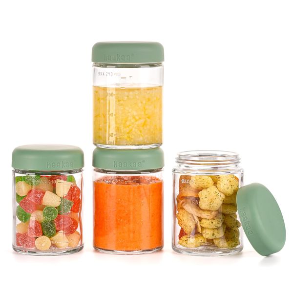 Haakaa Glass Baby Food Storage Container with Silicone Lid – 4pc 4 x 7oz,Premium Lab-Quality Borosilicate Glass, Plastic-Free, Freezer, Microwave & Ovensafe.