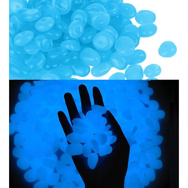 Glow Pebbles, 200 pcs Blue Glowing Rocks, Glow in The Dark Stones for Outdoor Decor, Garden Lawn Yard, Luminous Pebbles for Landscaping, Walkway Pathway, Aquarium Fish Tank Rocks