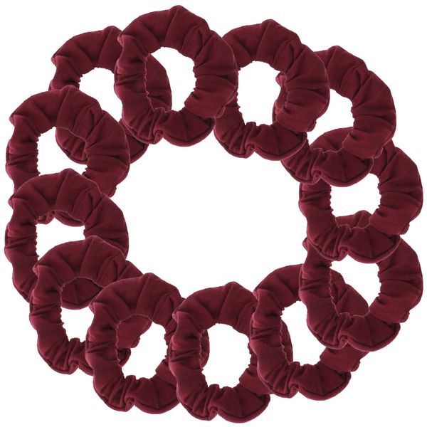 12 Pack Solid Hair Ties Scrunchies (Burgundy)