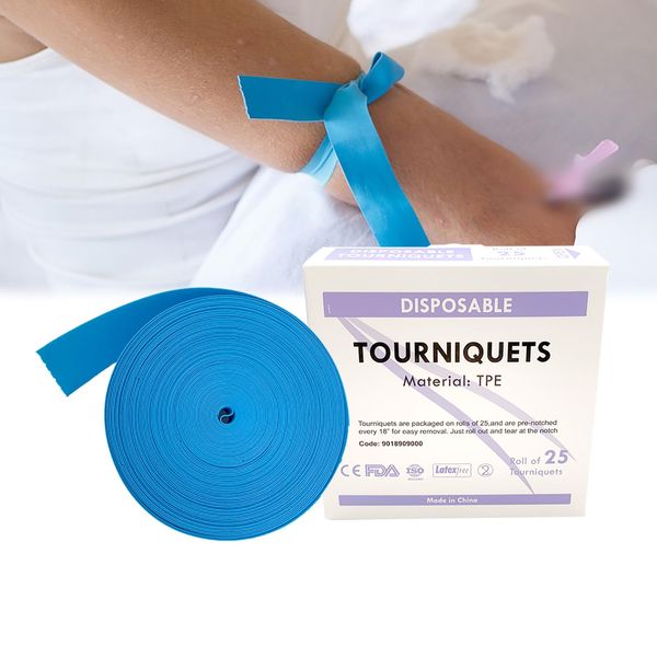 Disposable Med Tourniquet - First Aid Survival Emergency Supplies, TPE, Latex Free, 18" Long, 25 Pcs/Roll