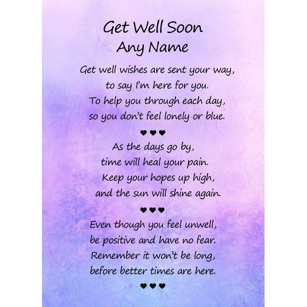 Personalised Get Well Soon Poem Verse Greeting Card