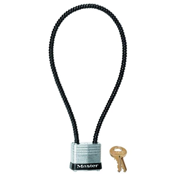 Master Lock Gun Lock, Laminated Steel Padlock with Braided Steel Cable, 1-1/8 in. Wide, 107DSPT