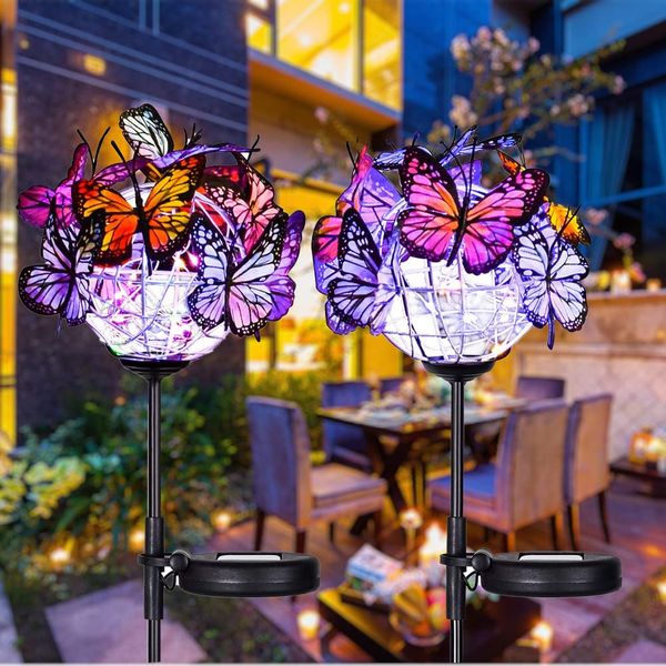 Weepong Outdoor Solar Lights 2 Pack, Solar Garden Stake Lights with 18 Butterflies Decoration Outdoor Lights, Waterproof Solar Butterfly Lights, Bigger Solar Panel for Patio Yard Pathway Garden Decor