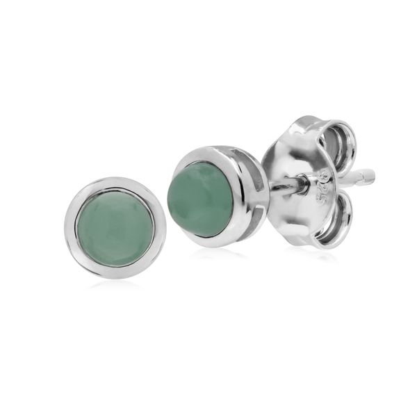 Gemondo Jade Earring, Sterling Silver Simple Jade Bezel Round Stud Earrings