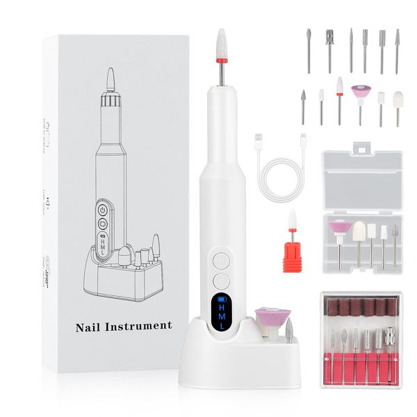 Cordless Nail Drill, Electric Nail Files Kit with Dual Charge Ports, 3 Speeds 18000 RPM Professional Rechargeable Nail File Set, Portable Electric Manicure Pedicure Set for Shaping/Polishing/Removing