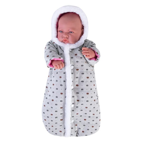 Doll Jumpsuit Sleeping Bag Handmade Doll Clothes Hooded Romper Grey Little Bear Winter Hoodie Doll Accessory Soft Thick Swaddle Blanket Fit for 18" Dolls (Doll not Included)