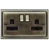 Brush Antique Brass Double Switch Socket 13amp Single Pole BE410KME
