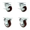 Tool Box Caster Wheel Set – 3.5 Inch Maroon Polyurethane Swivel Casters – SCC