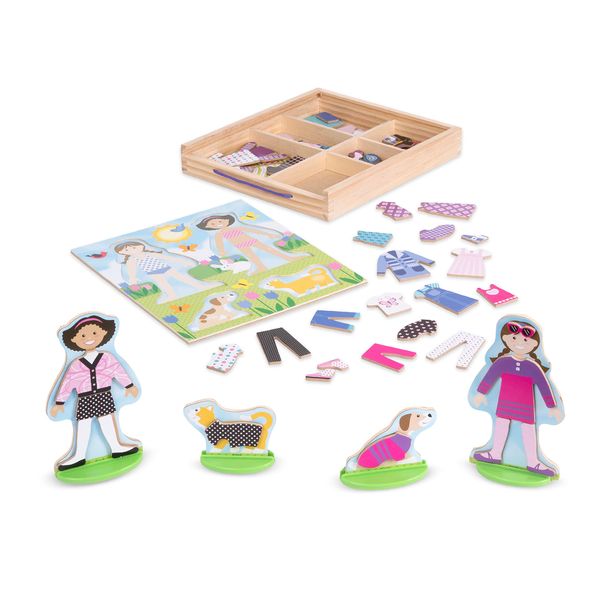 Melissa & Doug Best Friends Magnetic Dress-Up Wooden Dolls Pretend Play Set (78 pcs) - Dolls Dress-Up Play Set