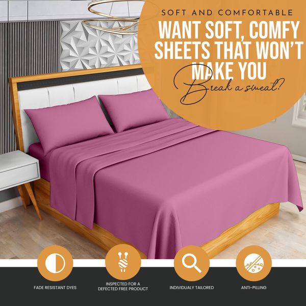 KOHSAR Fuchsia Single 3 Pieces Sheet Set - Flat Sheet + Fitted Sheet + Pillow Case - Poly Cotton Single Bed Sheets Set