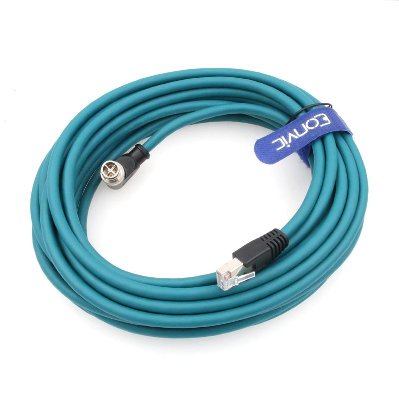 Câble Ethernet Industriel M12 4 Broches Vers RJ45 Cat5e - Gaine PUR Souple 8m - IP68 Pour Éclairage LED, Automatisme