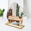 Wave Mirror with Wood Stand, Acrylic, Korean Style, Unbreakable Mirror, Room Mirror, Irregularity, Stylish, Interior, Makeup Mirror, Perfect for Instagram, Gift (Corrugated Shape)