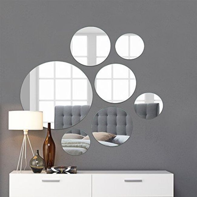 7Pk Round Mirror Wall Mounted Glass Mirrors Wall Decor for Living Room Bathroom
