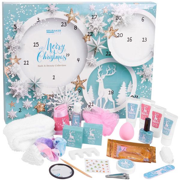 BRUBAKER Cosmetics Beauty Advent Calendar 24 Body Care Products & Spa Accessories - The XXL Wellness Christmas Calendar for Women and Girls - Mint Blue