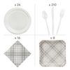 Neutral Plaid Party Tableware Kit Assortment May Vary