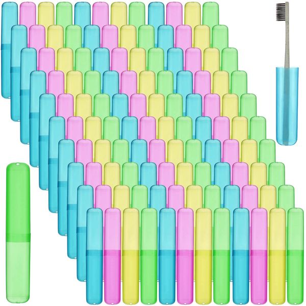 Jeyiour 120 Pcs Travel Toothbrush Holder Bulk Multiple Portable Toothbrush Case Storage Plastic Breathable Toothbrush Travel Containers for Travel Trip Camping Home Outdoor (Classic Style)