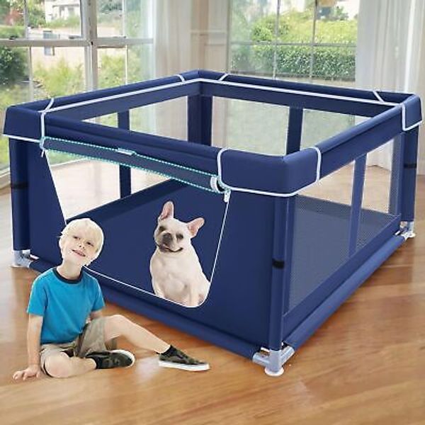 XVISHX 42X42X25.6 INCHES PUPPY PLAYPEN WITH GATE DOG FENCE PET PLAYPEN - BLUE