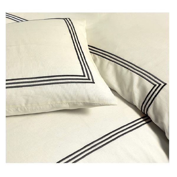 Embroidery Design Baratta stitch - 3PCs Duvet Cover Bedding Sets - Double size (W 200cm x L 200cm) - Cream/Black - Matching Pillow sham