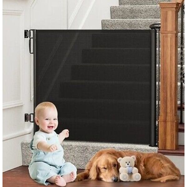 Retractable Baby Gates Extra Wide, Cumbor Retractable Dog Gate 55" Black