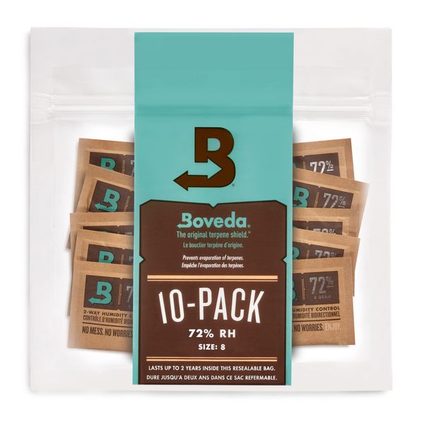 Boveda 72% Two-Way Humidity Control Packs For Storing Up to 5 Items – Size 8 – 10 Pack – For Small Wood & Leather Travel Cases – Moisture Absorbers – Humidifier Packs in Resealable Bag