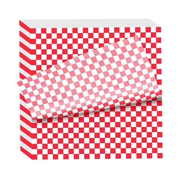 50 Sheets 11x10" Checkered Food Grade Wrap Paper Wrapping Paper for Food Basket Paper Greaseproof Paper Sheets Waterproof Wax Paper Sheets Sandwich Wrappers for Sweets Cakes Cheese Baking (Red)