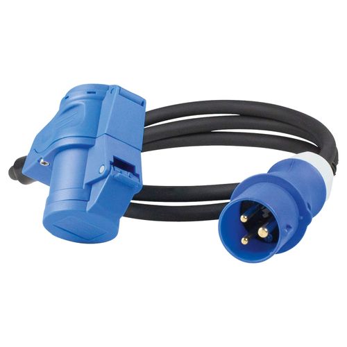 as - Schwabe CEE Extension Cable Caravan 1.5 m - 230 V / 16 A / 3 Pin - CEE Plug & CEE Angled Coupling + Schuko Socket with Hinged Lid - Extension Cable IP44 - Made in EU I 61482