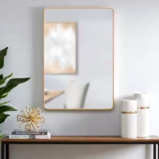 StyleWell Modern Rectangular Gold Framed Mirror with Rounded Corners