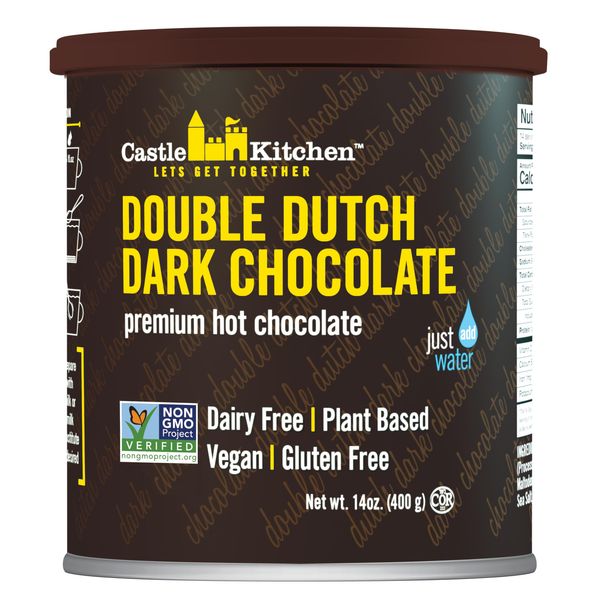 Castle Kitchen Double Dutch Dark Chocolate Premium Hot Cocoa Mix - Dairy-Free, Vegan, Plant Based, Gluten-Free, Non-GMO Project Verified, Kosher - Just Add Water - 14 oz