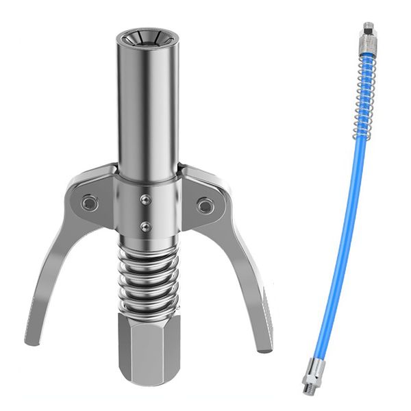 LIKENNY Grease Gun, Grease Gun, Grease Injector, Grease Pump, Nozzle, Manual High Pressure Grease Nozzle, Locking Clamp Type, Lubricating Tool, Easy Operation, Includes 11.8 inches (30 cm) Hose (Silver)