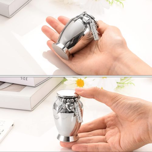 Small Urns for Human Ashes 2.85 Inch Small Keepsake Urns with Wing Charm Mini Cremation Urns for Ashes Stainless Steel Memorial Ashes Keepsake-Forever in My Heart