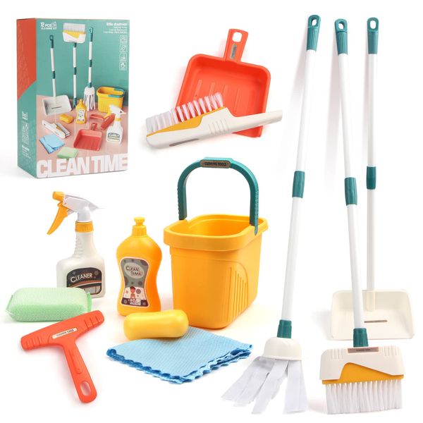 Jenilily Detachable Kids Cleaning Toy Set - Broom Dustpan Mop Brush Rag, Play Housekeeping Kit, Really STEM Toddler Clean Toys Gift for Girls & Boys 1-3