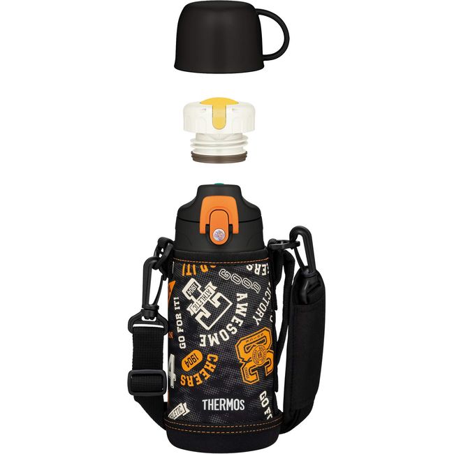 Thermos FJJ-600WF BKOR Vacuum Insulated 2-Way Bottle, 0.6L/0.63L Black Orange