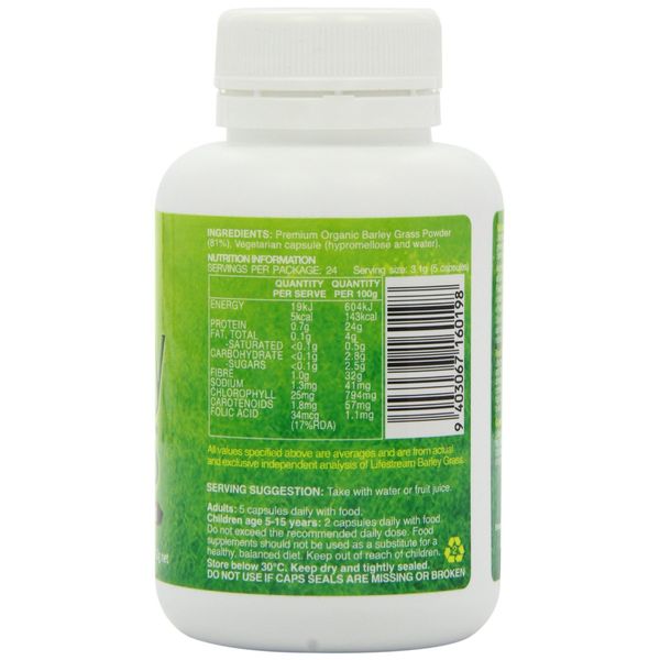 Lifestream Organic Barley Grass Powder (120 Capsules)