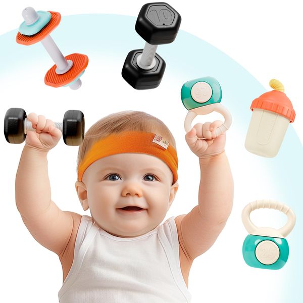 iPlay, iLearn Baby First Gym Rattle Set, Infant Weights Teething Rattles 3-6 Month, Newborn Sensory Stroller Toy, Babies Stocking Stuffer Birthday Shower Gifts 4 5 7 8 9 10 12 Month Toddler Boy Girl