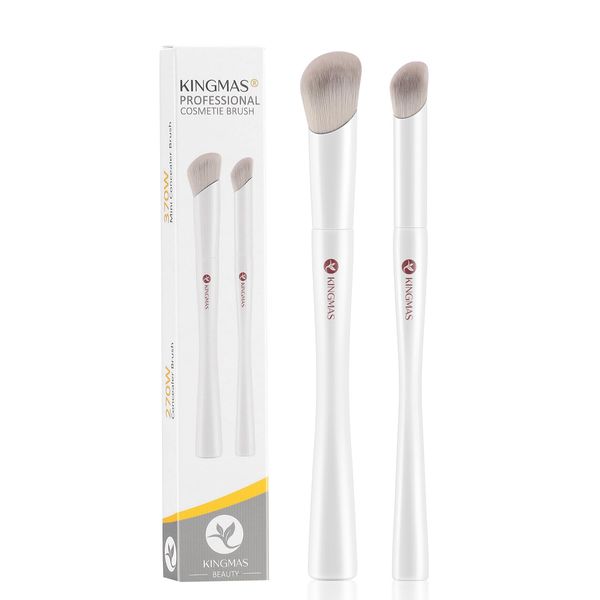 KINGMAS Angled Concealer Brush, Kabuki Mini Concealer Makeup Brush Under Eye Contour Brush for Liquid, Blending, Cream, Powder, Blush Buffing Stippling Face Makeup Tools White (270/370)