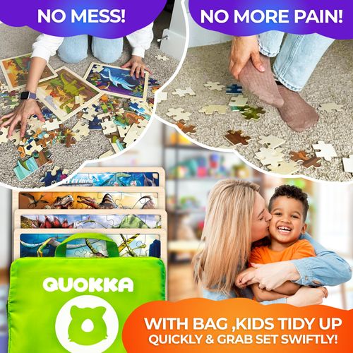 QUOKKA 4SET Puzzles for Kids Ages 4-6 - 36 Pcs Wooden Toddler Realistic Montessori Puzzles Ages 3-5 - Land, Sea, Desert, and Sky Dinosaurs Learning Games for Boys and Girls 4-8 Year Olds