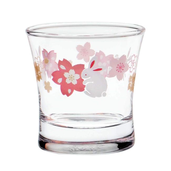 Toyo Sasaki Glass 09126-J394 Sake Glass, Rabbit and Cherry Blossom Pattern, Clear, 4.3 fl oz (110 ml)