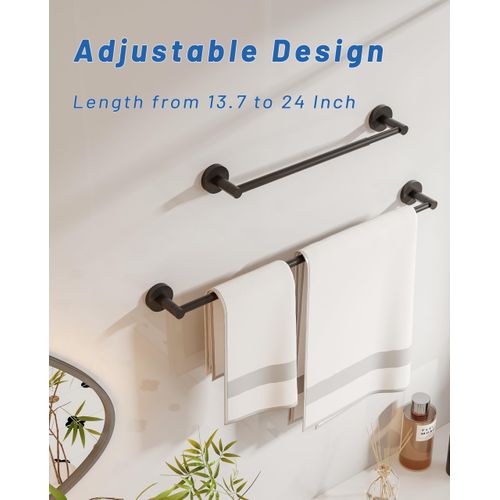 Fixsen Adjustable Towel Bar, Bathroom Towel Holder from 13.7 to 24Inch, SUS304 Stainless Steel Single Towel Racks for Bathroom, Heavy Duty Wall Mounted (Matte Black)