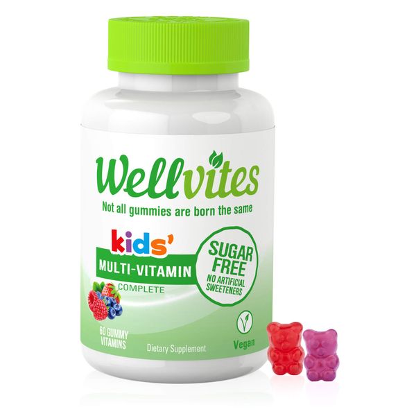 Wellvites Kids Multivitamin Gummies - Sugar Free, Vegan, Non-GMO – Vitamins for Kids - Vitamin A, D, B6, B12 and C - No Artificial Sweeteners, Gluten Free, Gelatin Free - 60 Count (30 Day Supply)