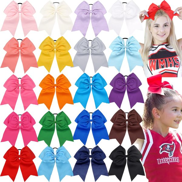 JOYOYO 20Pcs 8" Large Cheer Bows for Girls Ponytail Holder Grosgrain Ribbon Cheerleading Bows Elastic Hair Tie Bands for Baby Girls School College Teens Senior Cheerleader