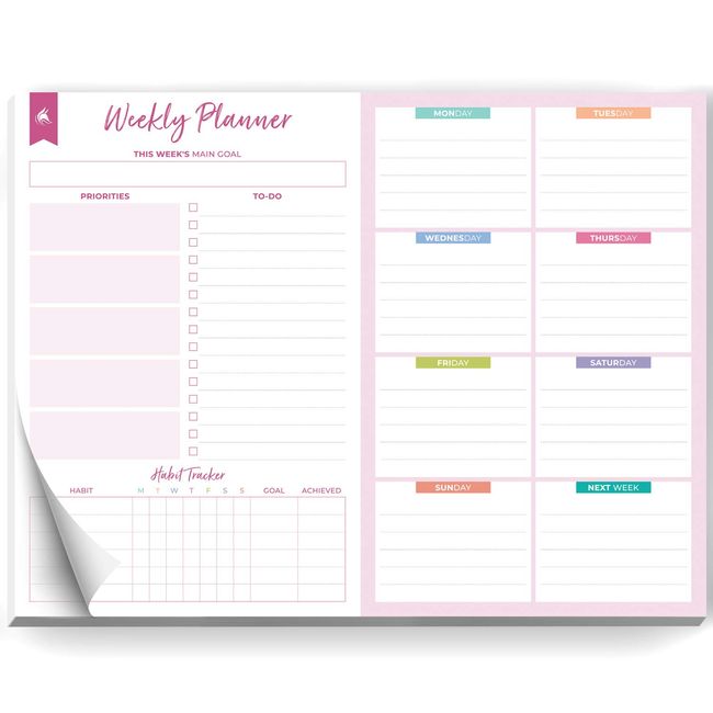 Clever Fox Weekly Desk Planner – Desktop Weekly To Do List Notepad & Planning Pad for Boosting Productivity, 50 Tear Off Weekly Journal Sheets, Size: 8.5" x 11" – Pink